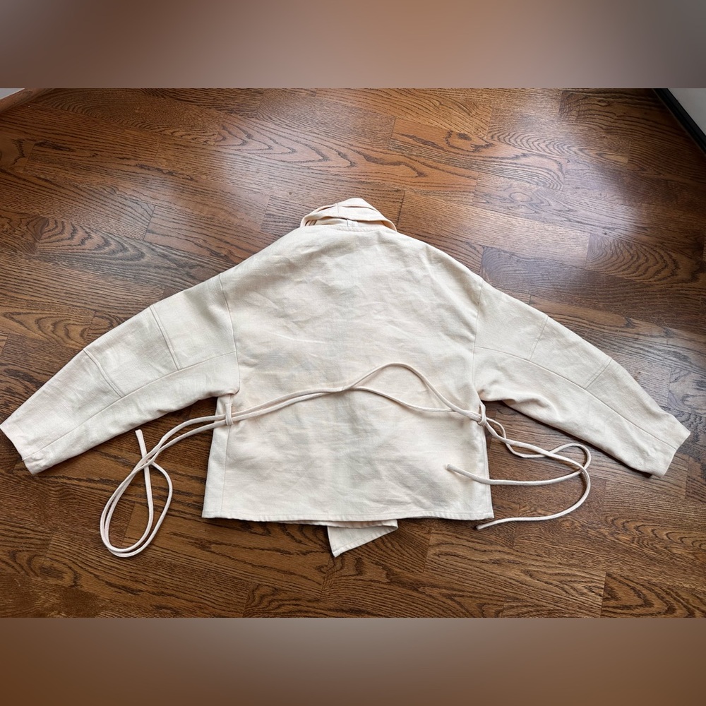 Ba&sh Joyce Jacket Sz 1 US 4 Linen Cotton Wrap Tie Waist Cream/Ecru Boho Kimono - Picture 7 of 15